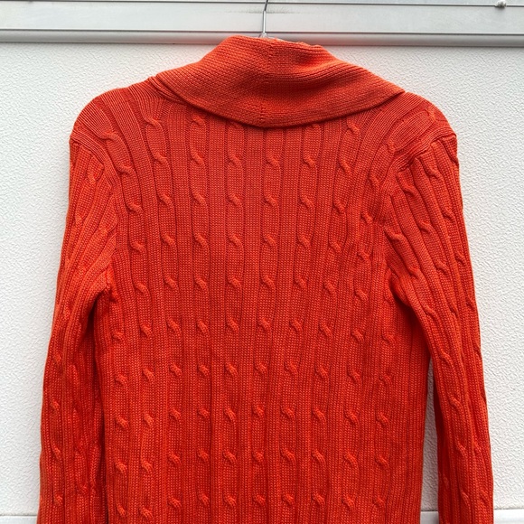 Ralph Lauren Cardigan Sweater Women M Orange Cable Knit 100% Pima Cotton Pockets - Picture 9 of 13